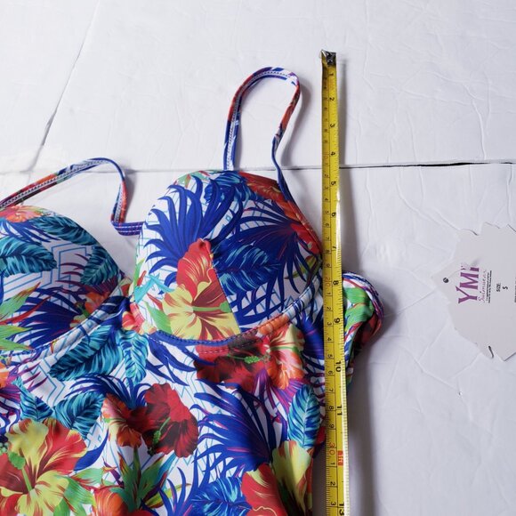 YMI Hawaiian Tropical Floral Racerback Push Up Cap One Piece Swimsuit - Picture 10 of 13